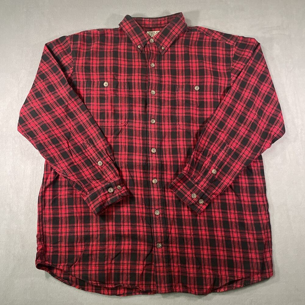 Duluth Trading Co Flannel Shirt Men's XL Tall XLT Black Red Plaid Heavyweight - Picture 1 of 8